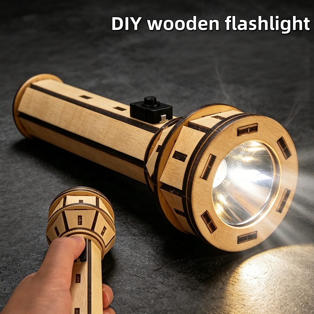 Science Project Kit - Wooden DIY Flashlight Puzzle Kit STEM